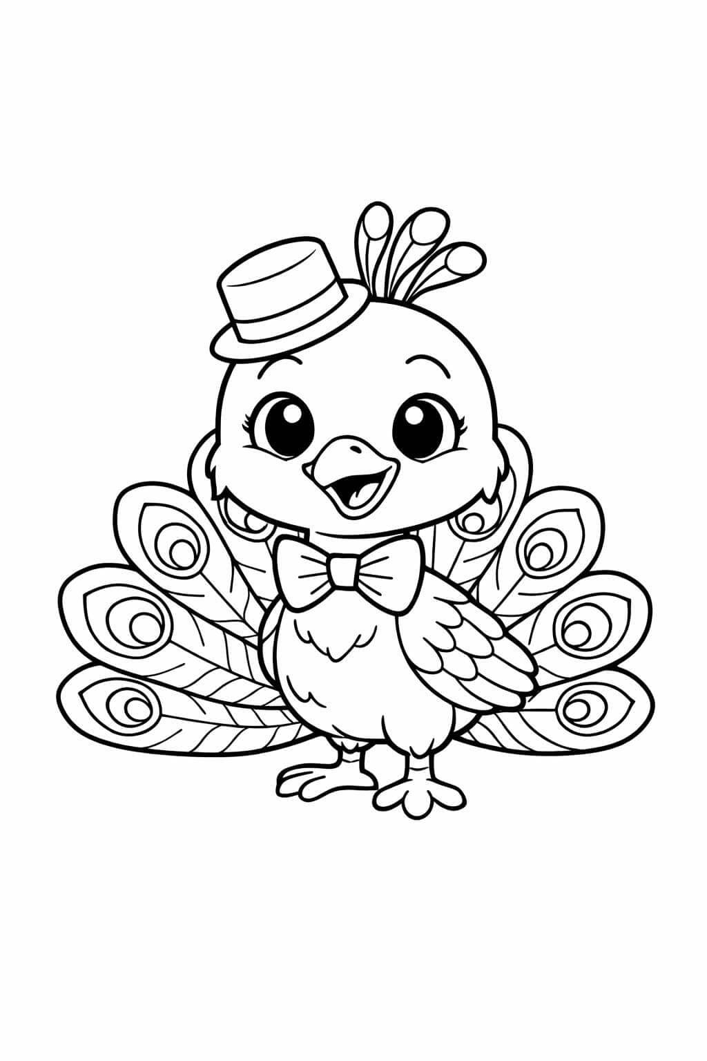 Pfau mit Hut und Schleife Ausmalbild