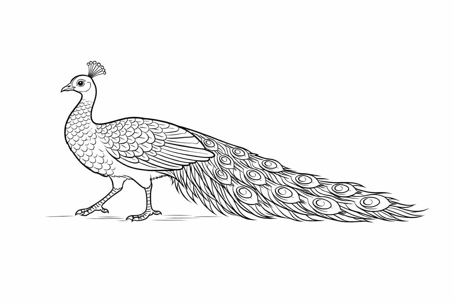 Pfau ruhig spazierend Ausmalbild