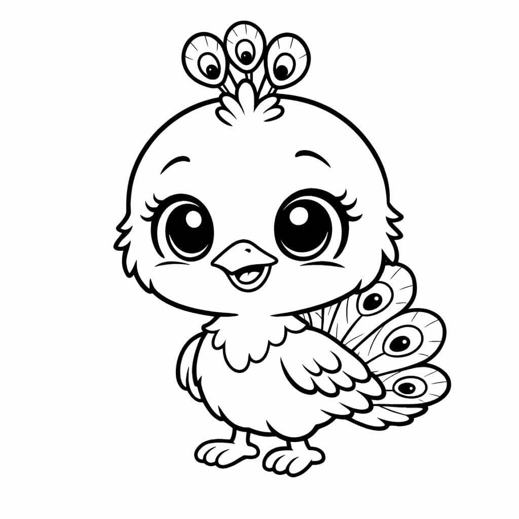 Pfauenküken mit großen Augen Ausmalbild