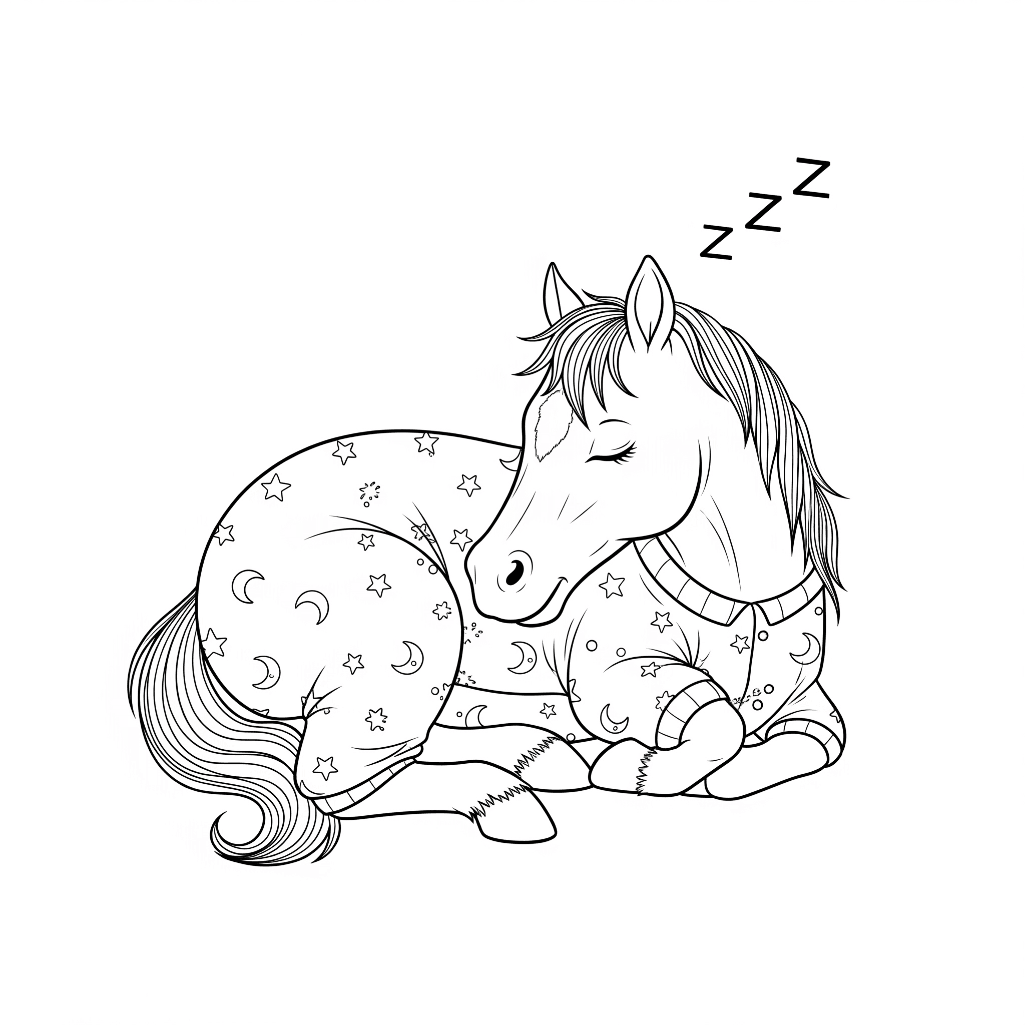 Pferd im Pyjama zum Ausmalen