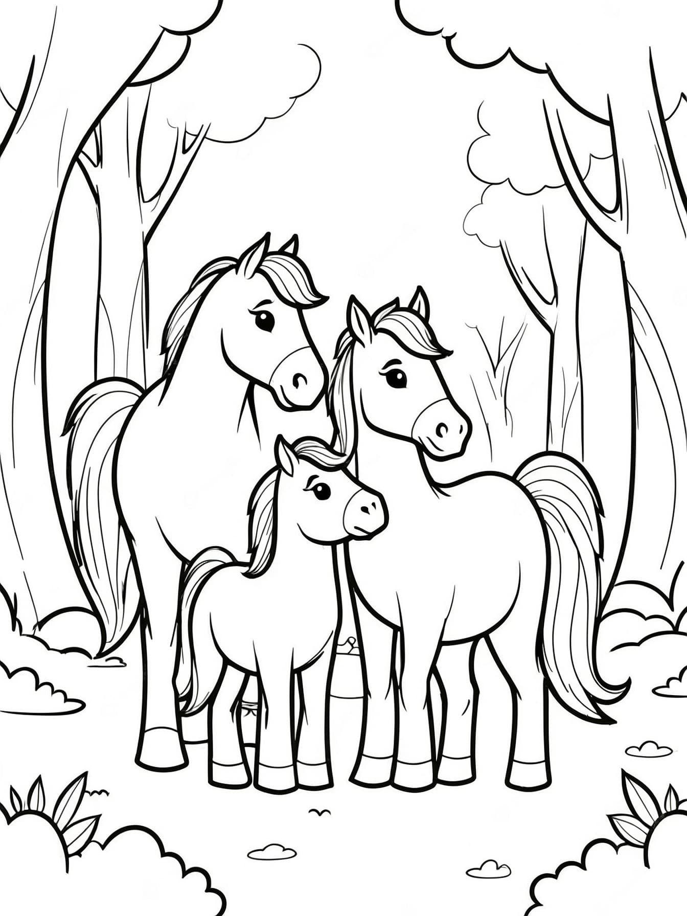 Pferdefamilie zum Ausmalen