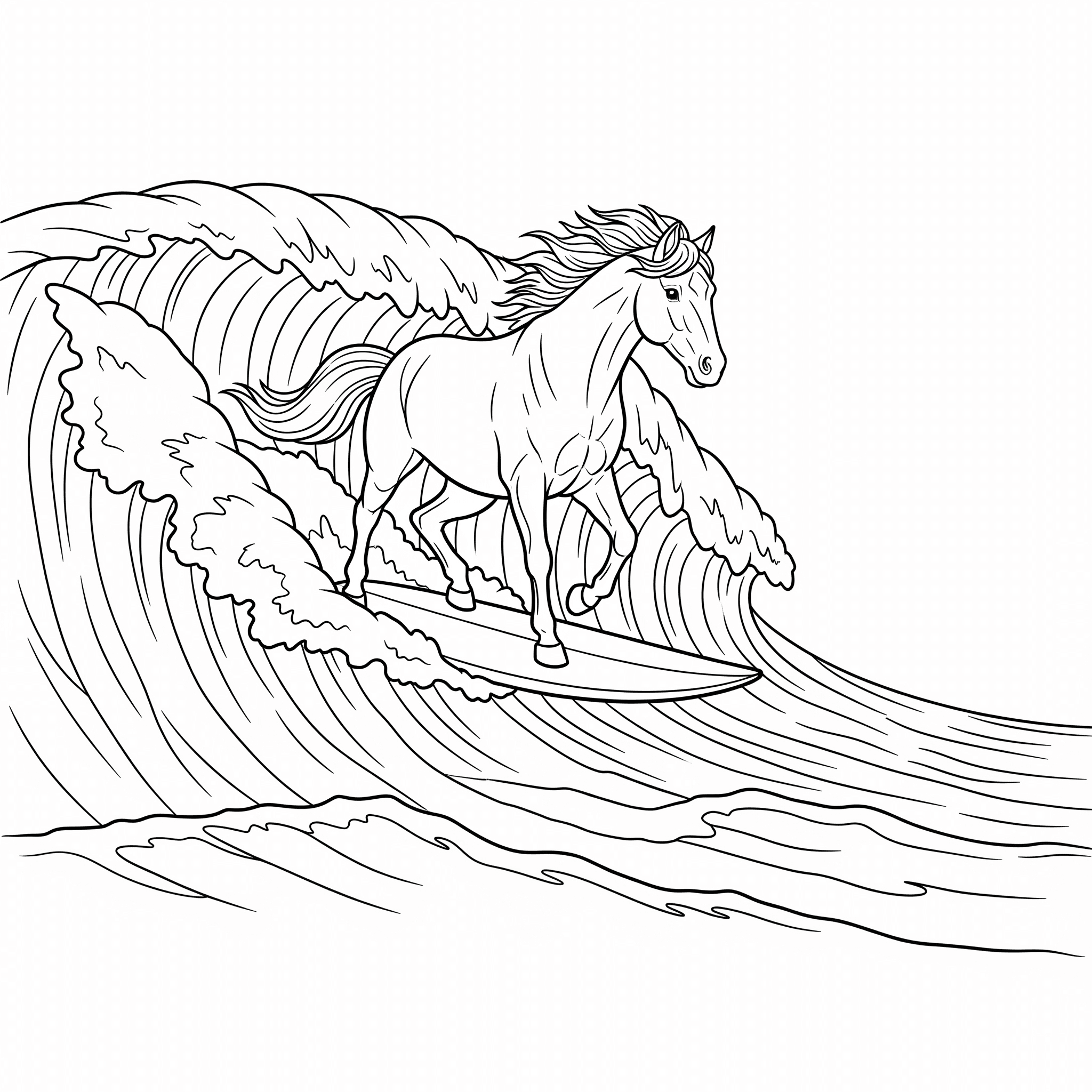 Surfer-Pferd zum Ausmalen