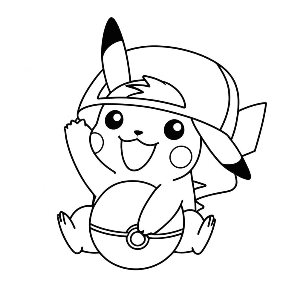 Pikachu mit Pokéball Ausmalbild