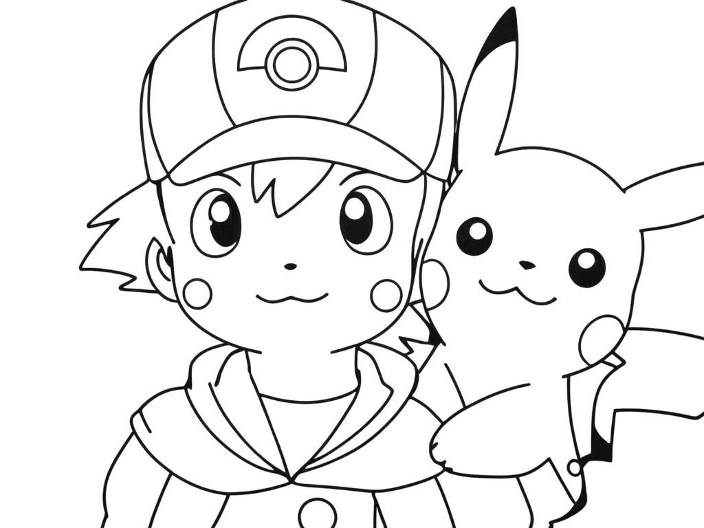 Pikachu mit seinem Freund Ash Ausmalbild