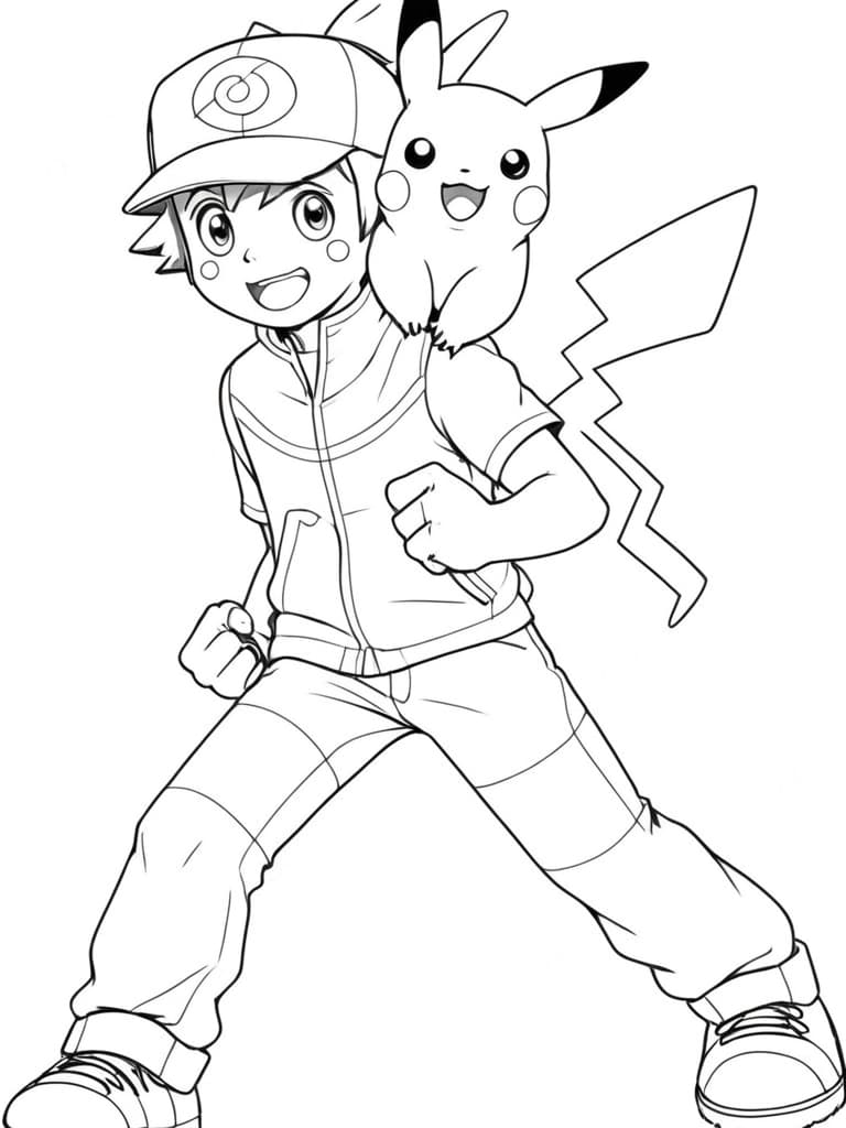 Pikachu reitet auf Ash Ausmalbild