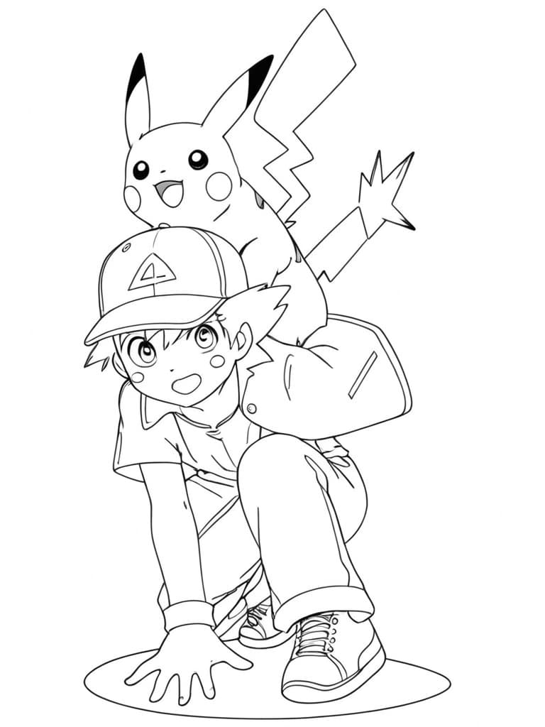 Pikachu und Ash Ausmalbild
