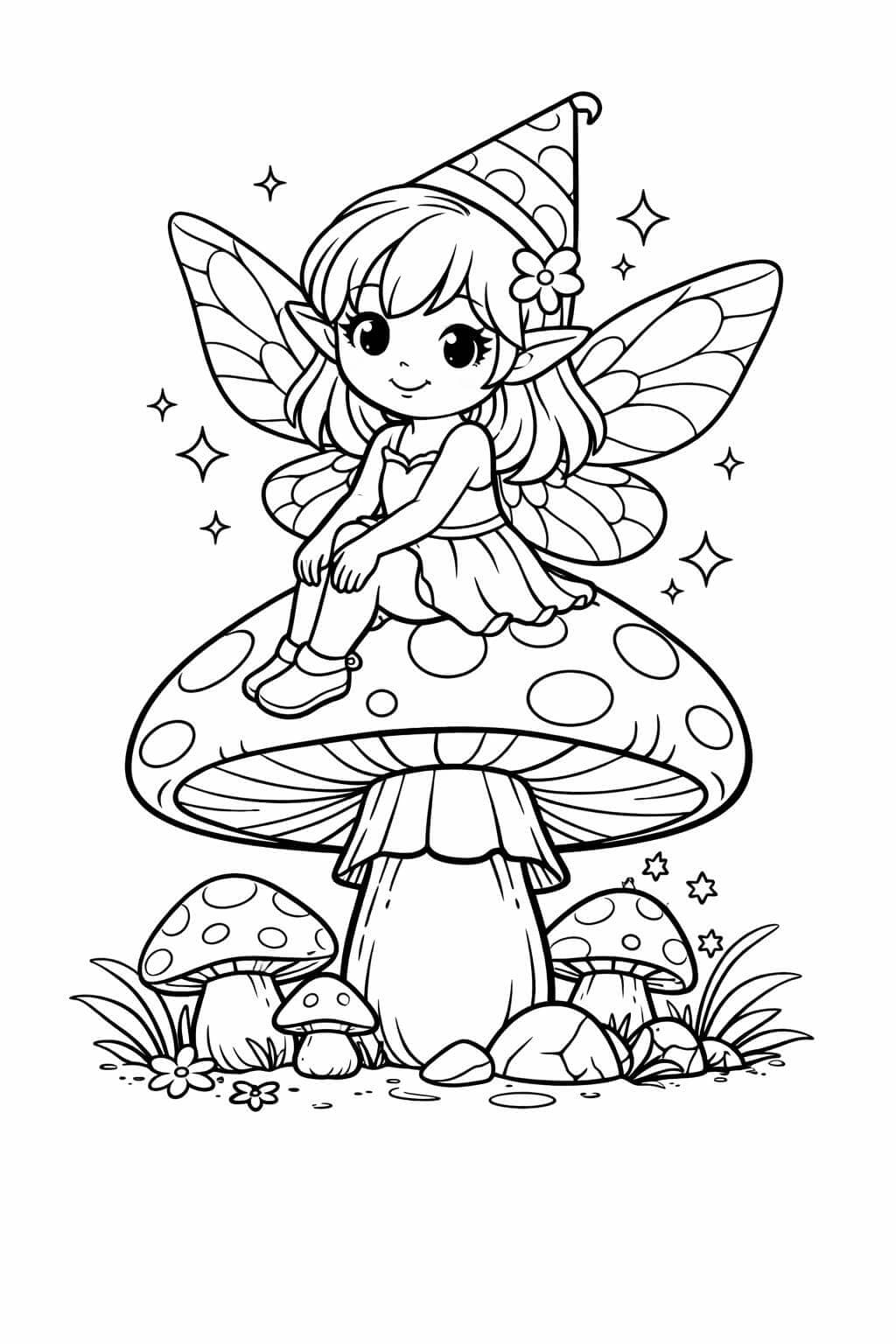 Fee auf Pilz Ausmalbild