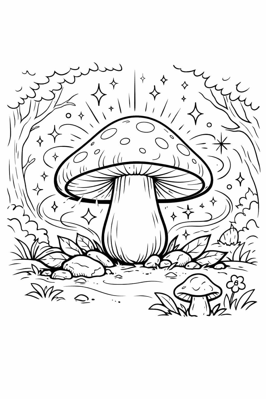 Magischer leuchtender Pilz Ausmalbild