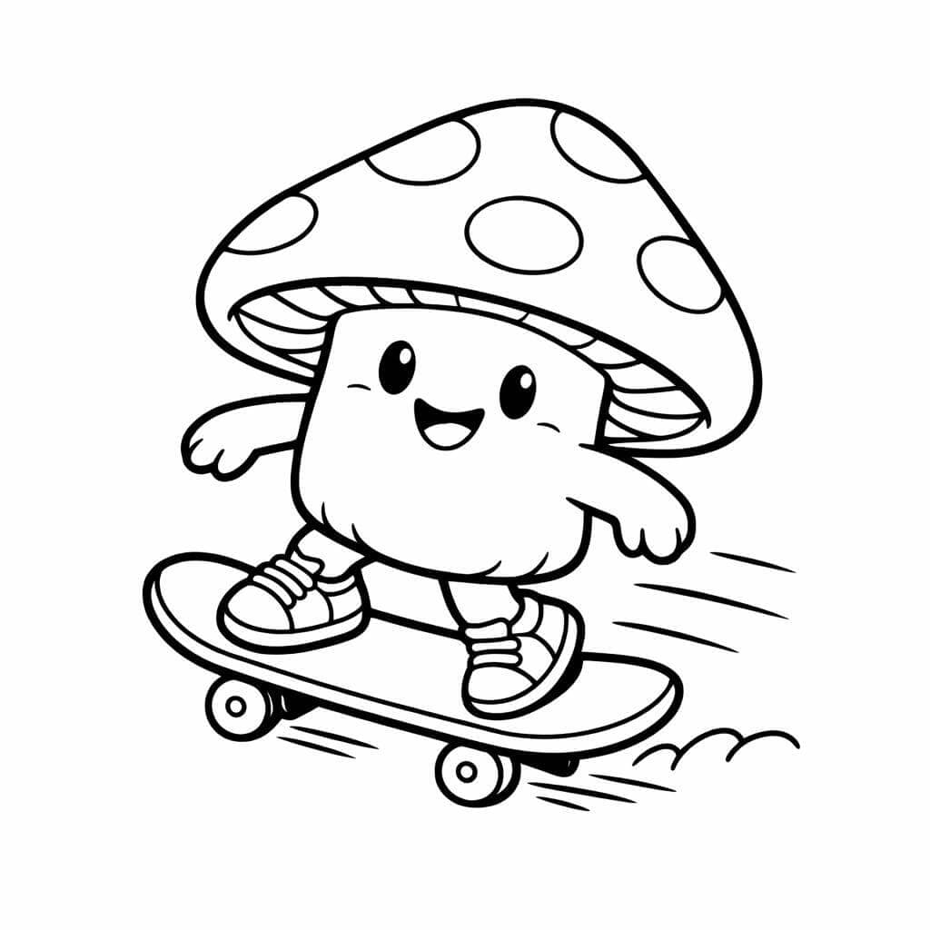 Pilz fährt Skateboard Ausmalbild