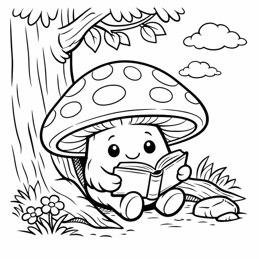 Pilz liest ein Buch Ausmalbild