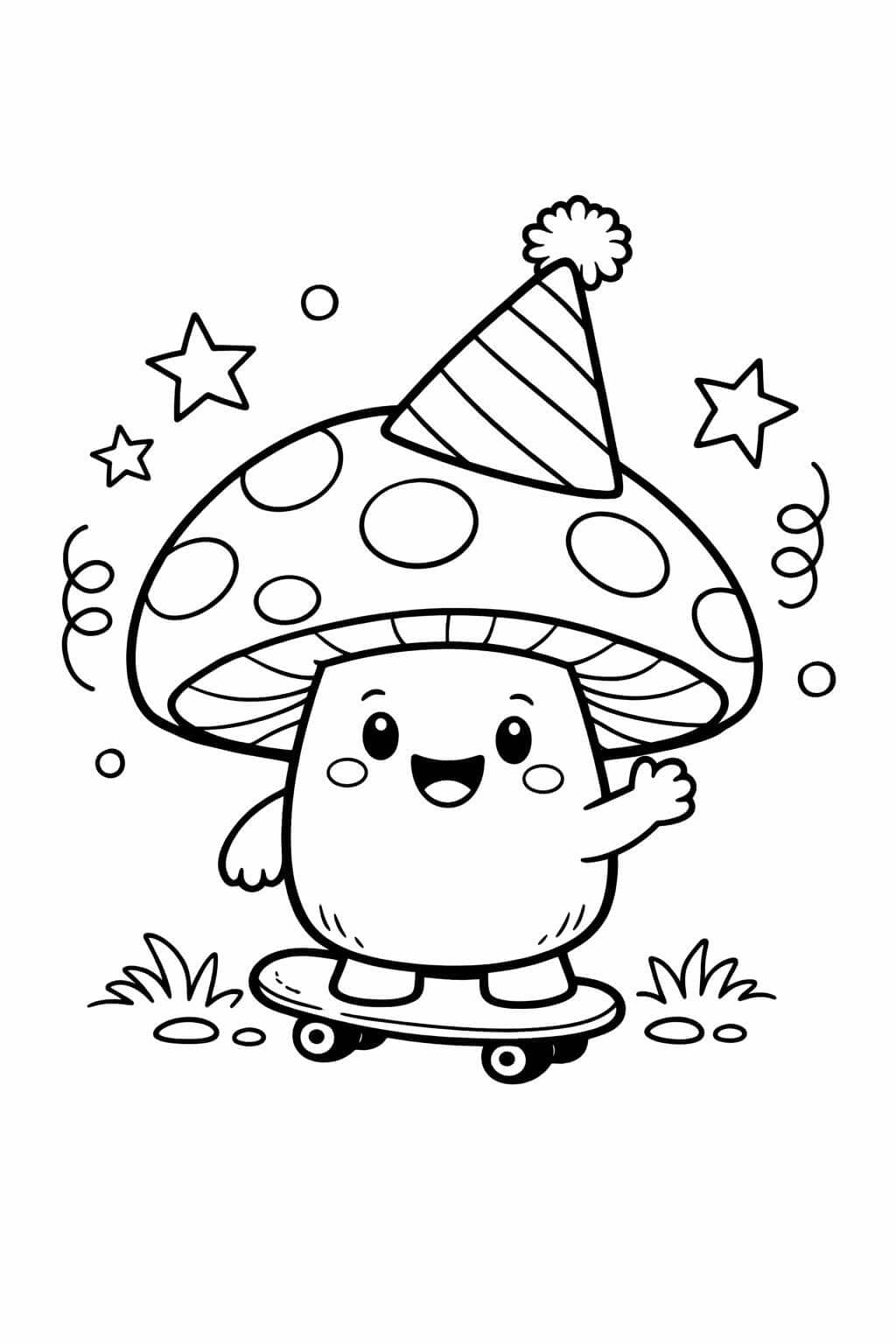 Pilz mit Partyhut Ausmalbild