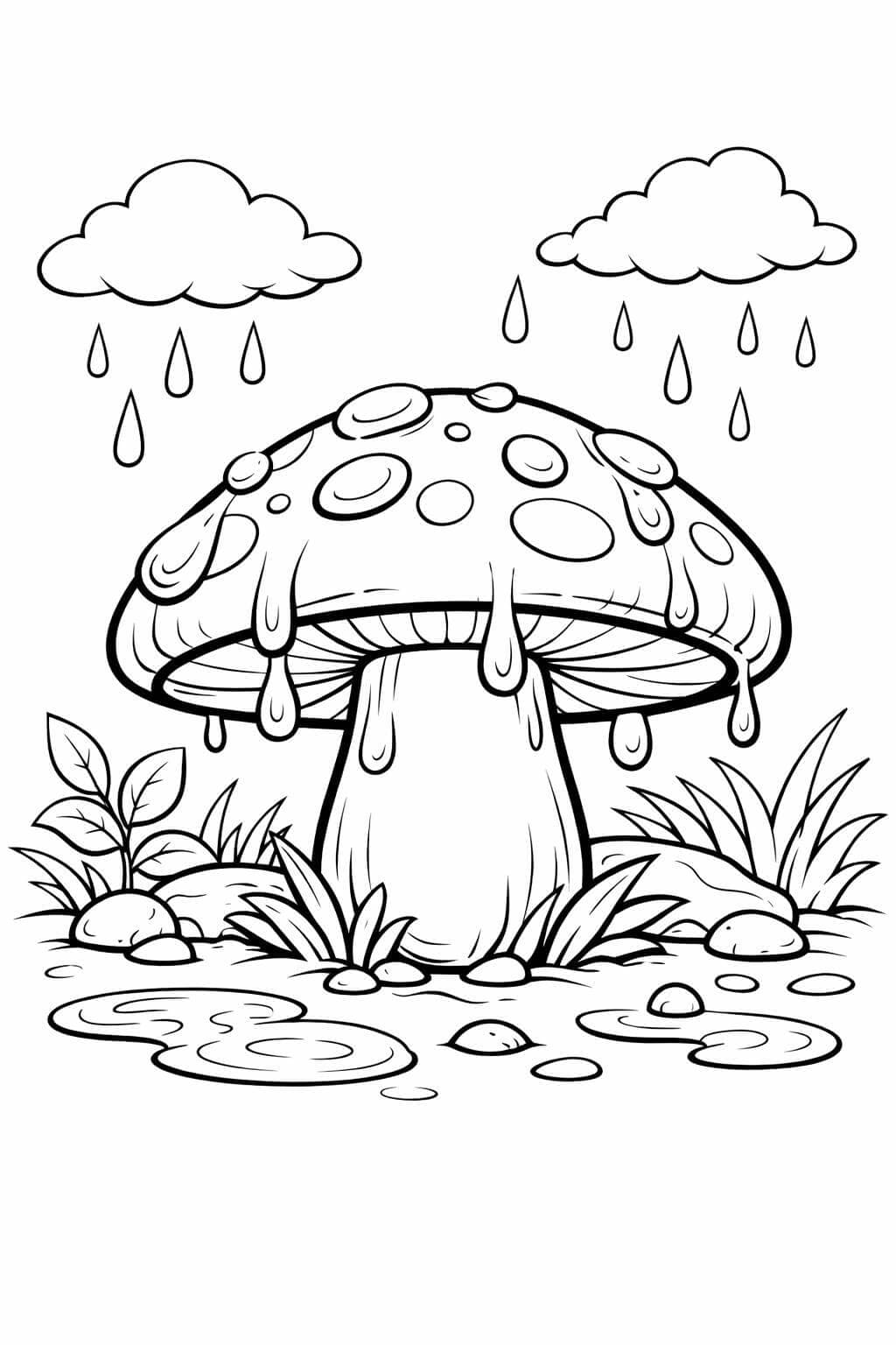 Pilz mit Regentropfen Ausmalbild