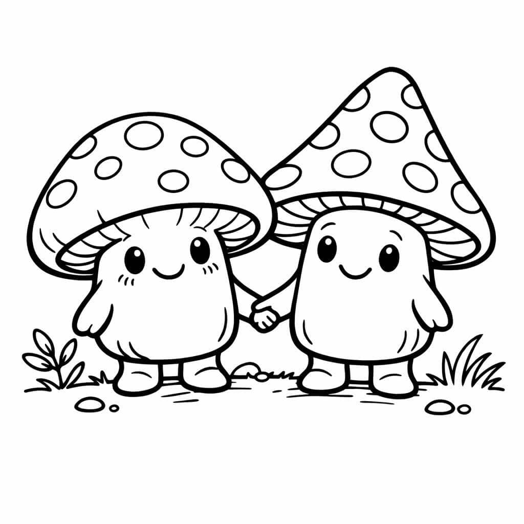 Zwei Pilze Hand in Hand Ausmalbild