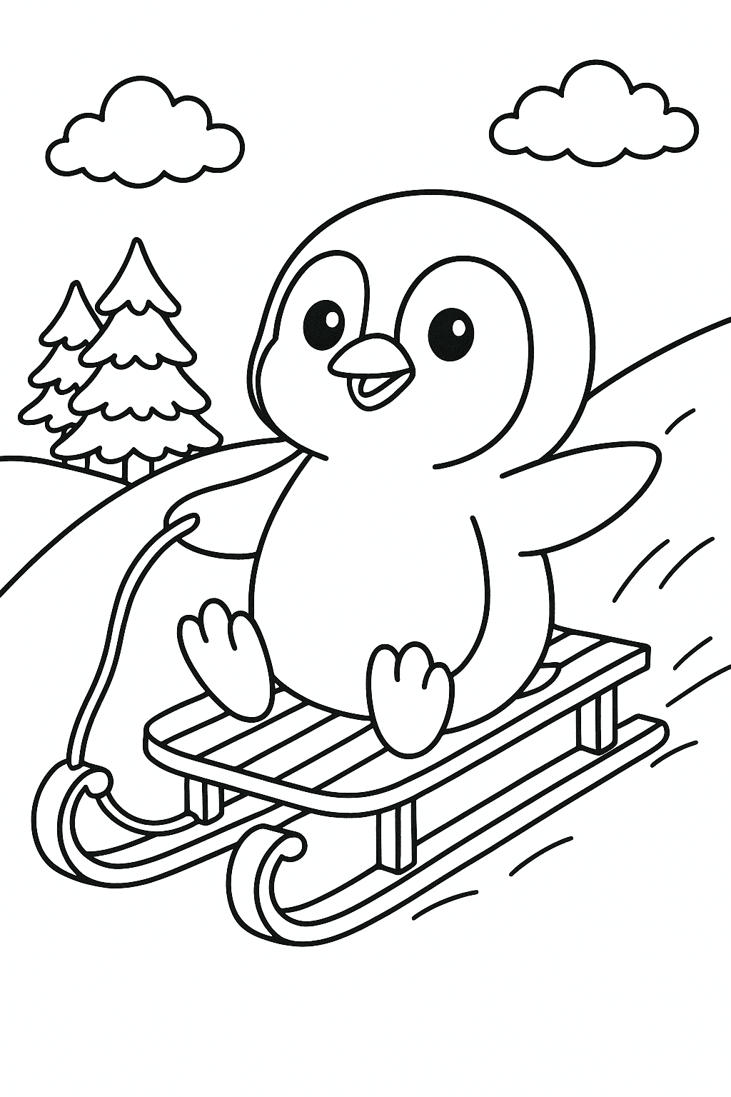 Pinguin fährt Schlitten Ausmalbild