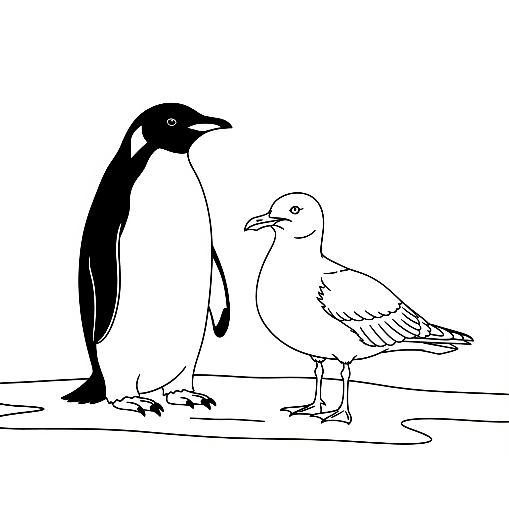 Pinguin und Möwe Ausmalbild