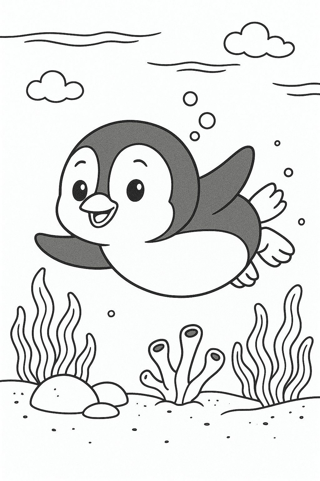 Schwimmender Pinguin Ausmalbild