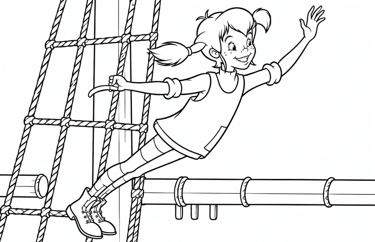 Pippi Langstrumpf auf dem Schiff – kostenlose Pippi Langstrumpf Malvorlage