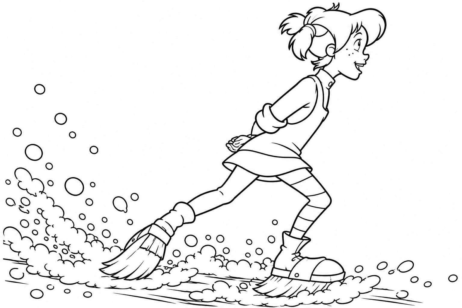 Pippi macht das Haus sauber – kostenlose Pippi Langstrumpf Malvorlage