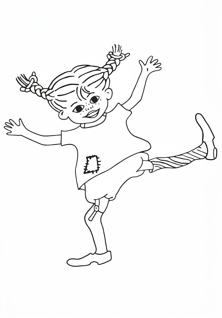 Pippi tanzt und springt – kostenlose Pippi Langstrumpf Malvorlage