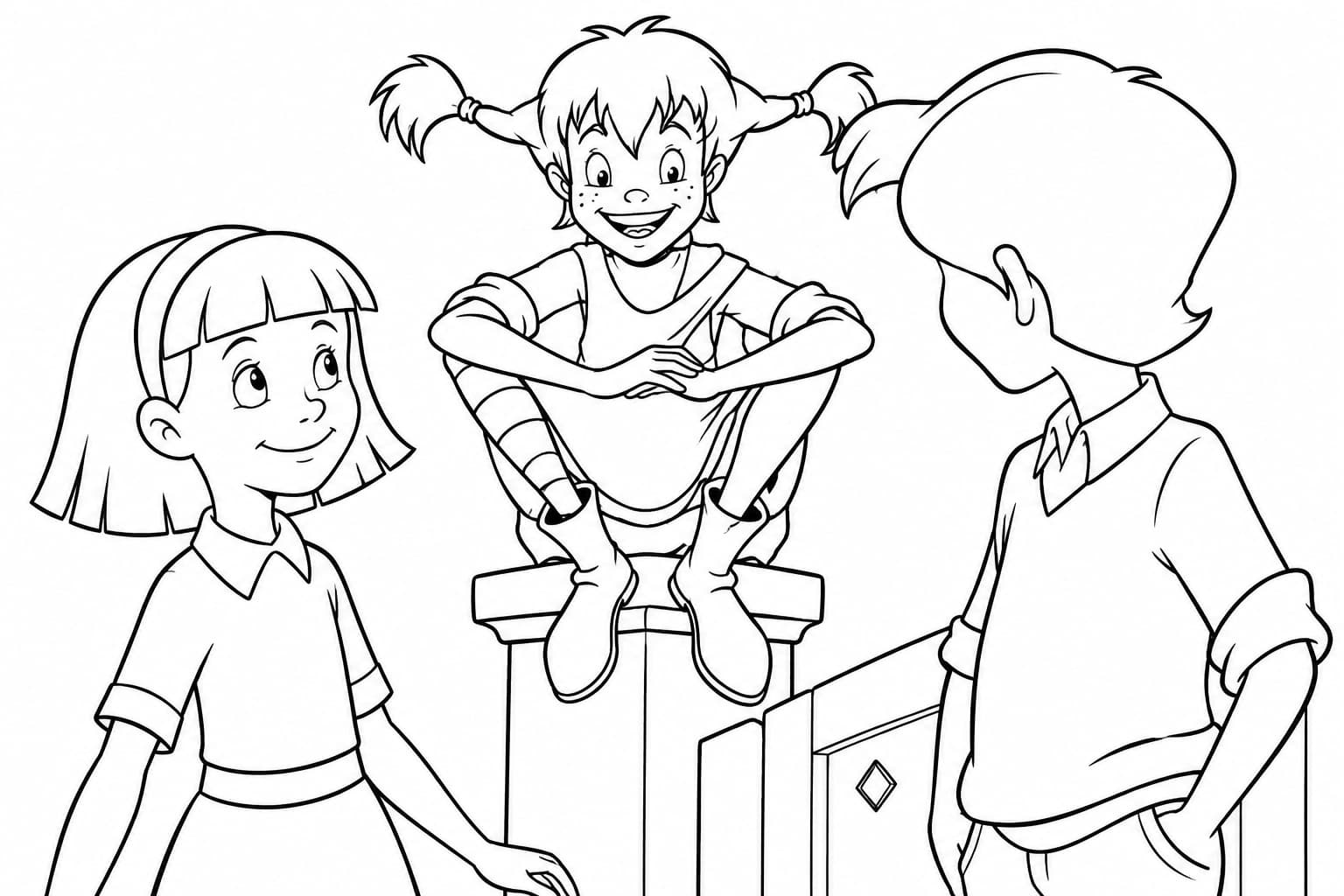 Ein Gespräch mit Pippis Freunden – kostenlose Pippi Langstrumpf Malvorlage
