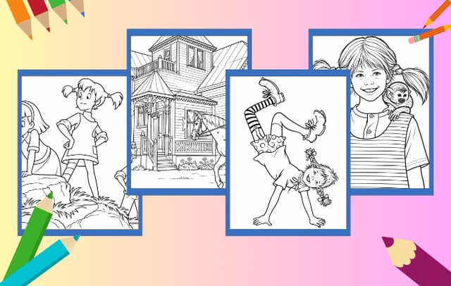 Pippi Langstrumpf Ausmalbilder mit Freunden und der Villa Kunterbunt
