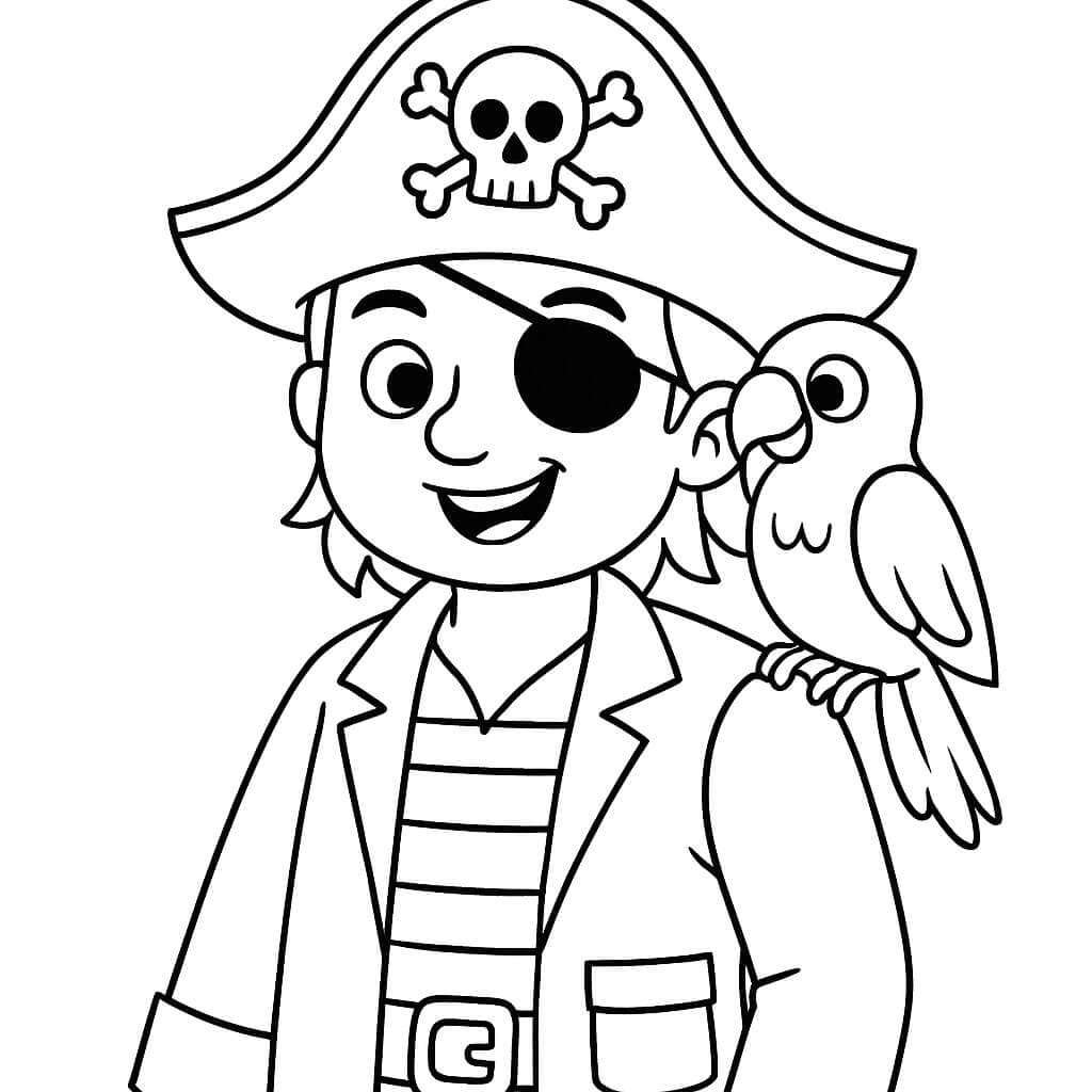 Pirat mit Papagei Ausmalbild