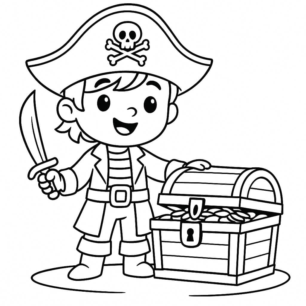 Pirat mit Schatz Ausmalbild