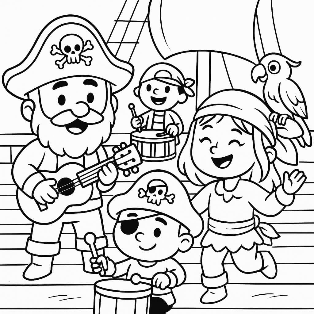 Piratenbesatzung mit Instrumenten Ausmalbild