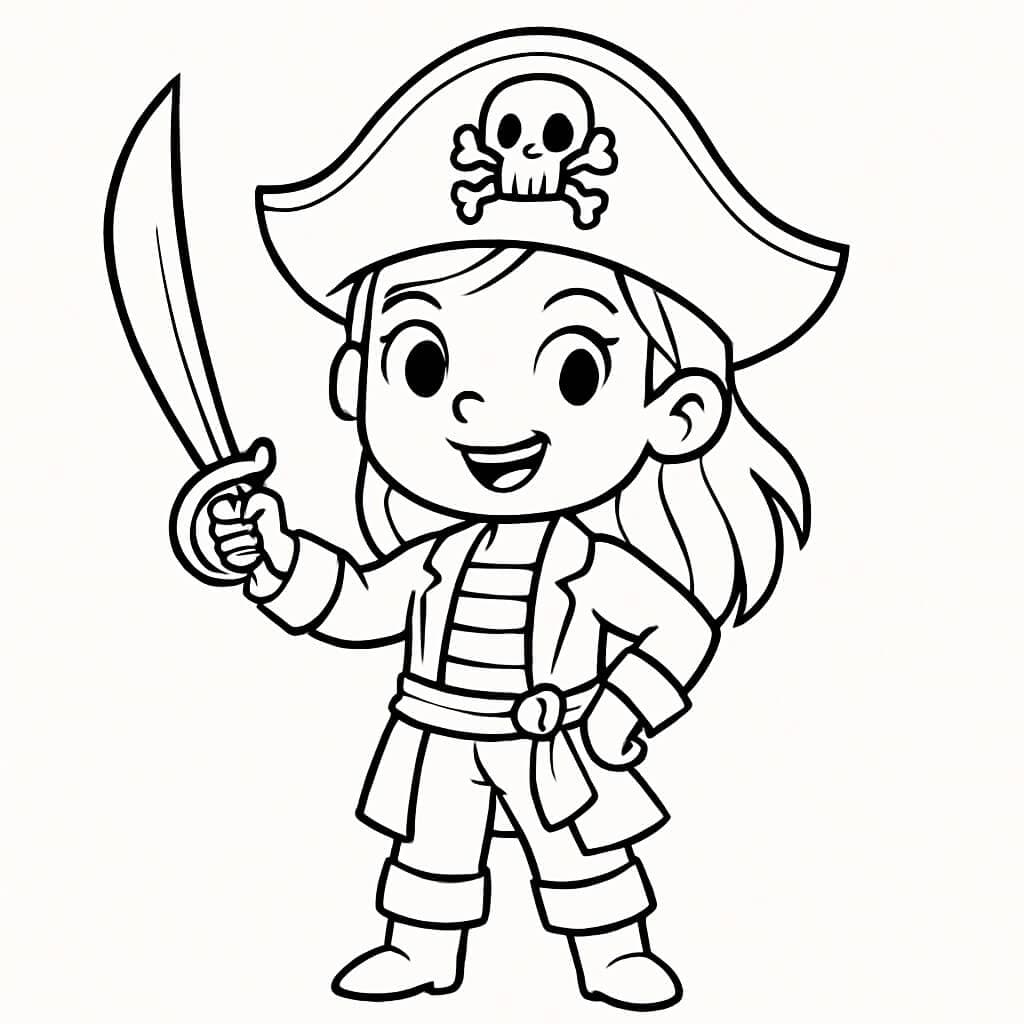 Piratenmädchen mit Schwert Ausmalbild