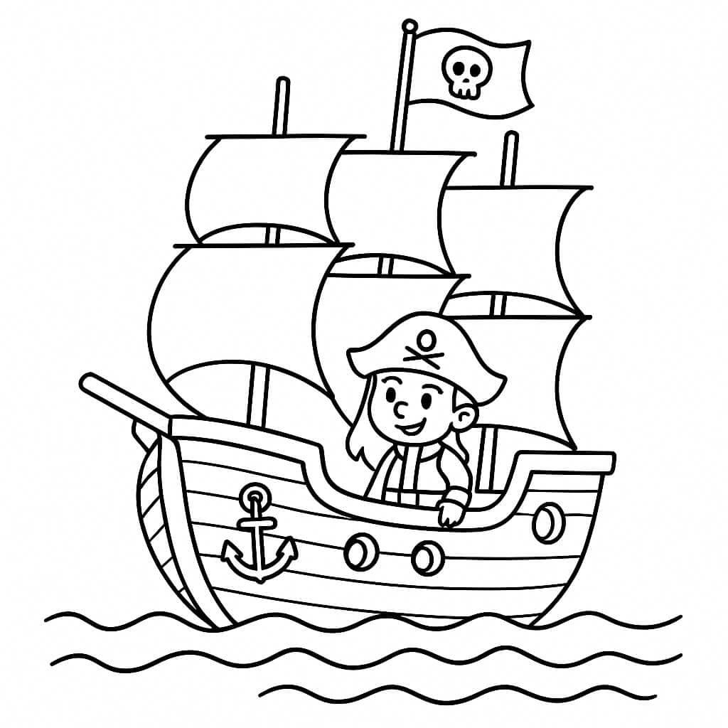 Piratenschiff mit Anker Ausmalbild