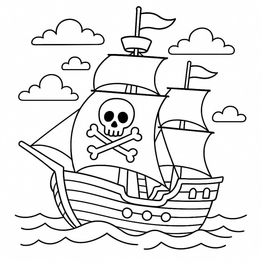 Piratenschiff mit Segel Ausmalbild