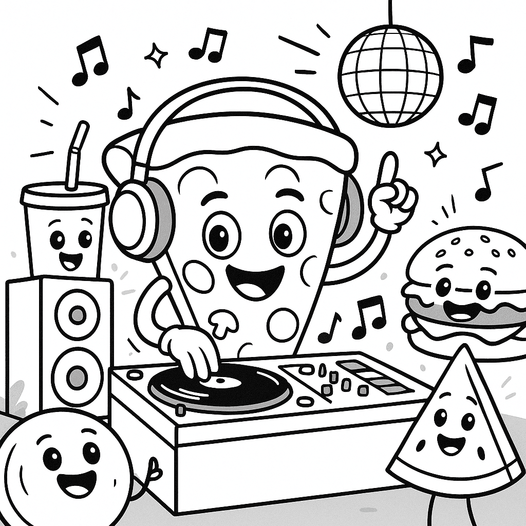 DJ-Pizza Ausmalbild