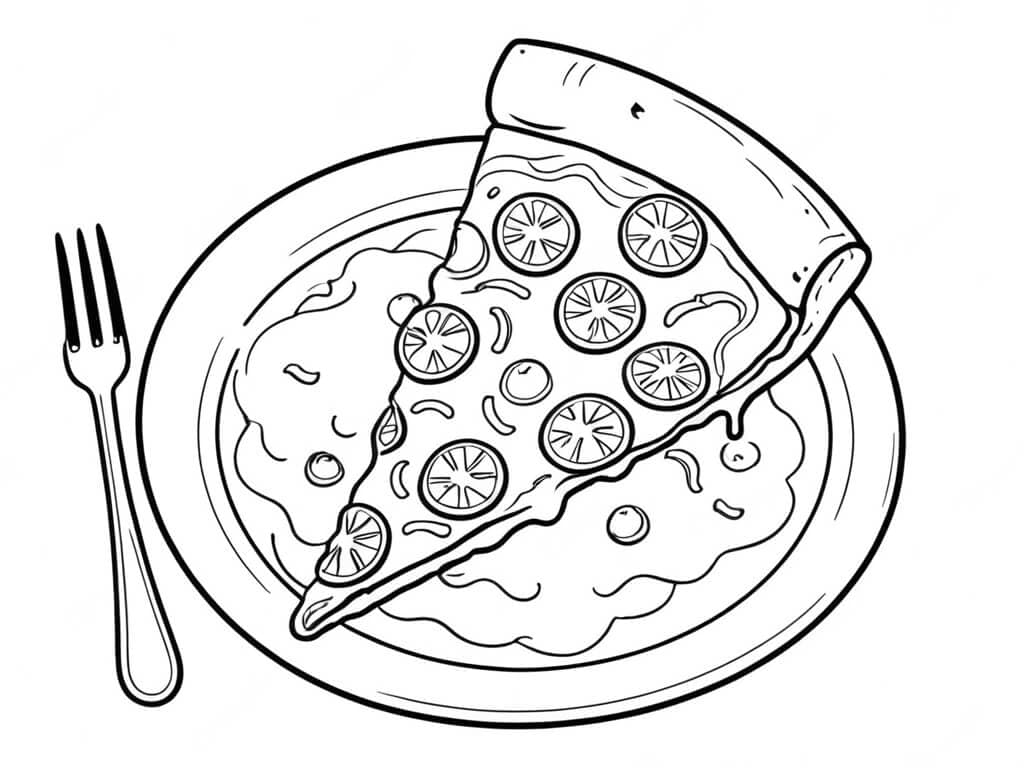 Pizza auf dem Teller Ausmalbild