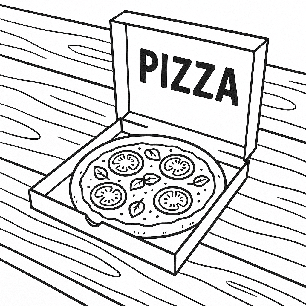 Pizza auf dem Tisch Ausmalbild