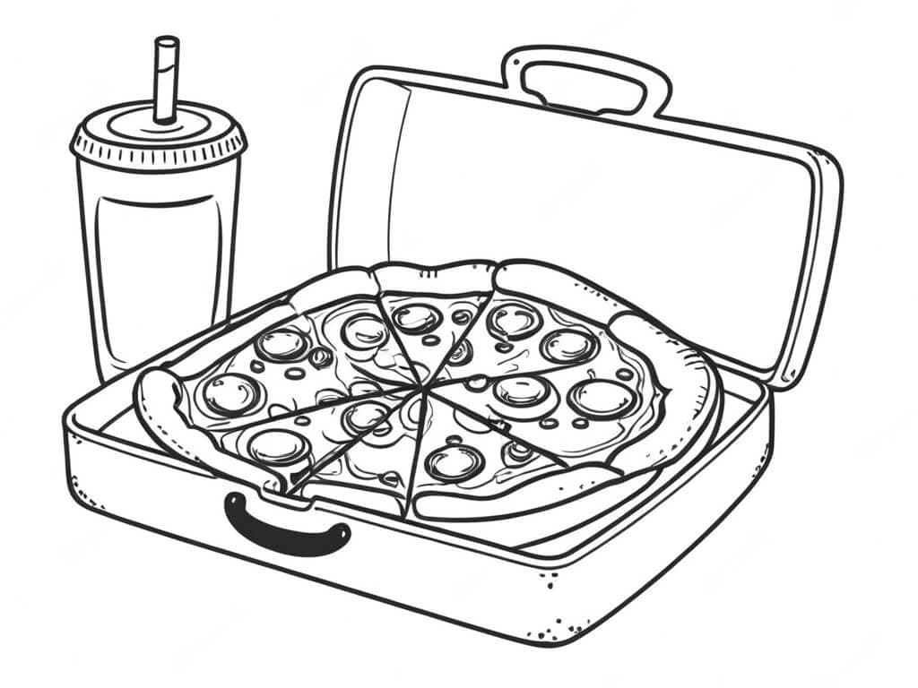 Pizza im Koffer Ausmalbild