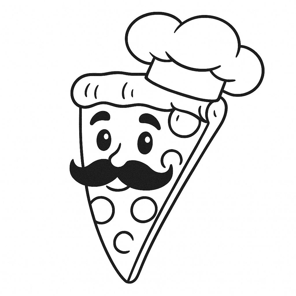 Pizza mit Schnurrbart Ausmalbild