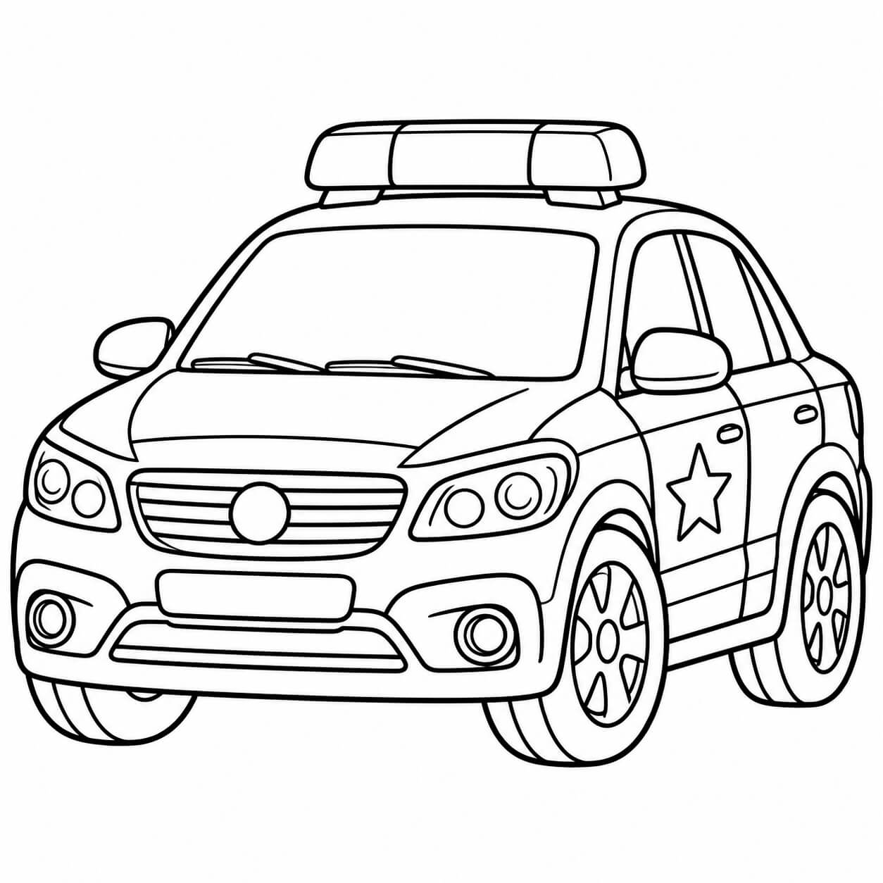 Polizeiauto zum Ausmalen – Ausmalbild in Schwarz-Weiß