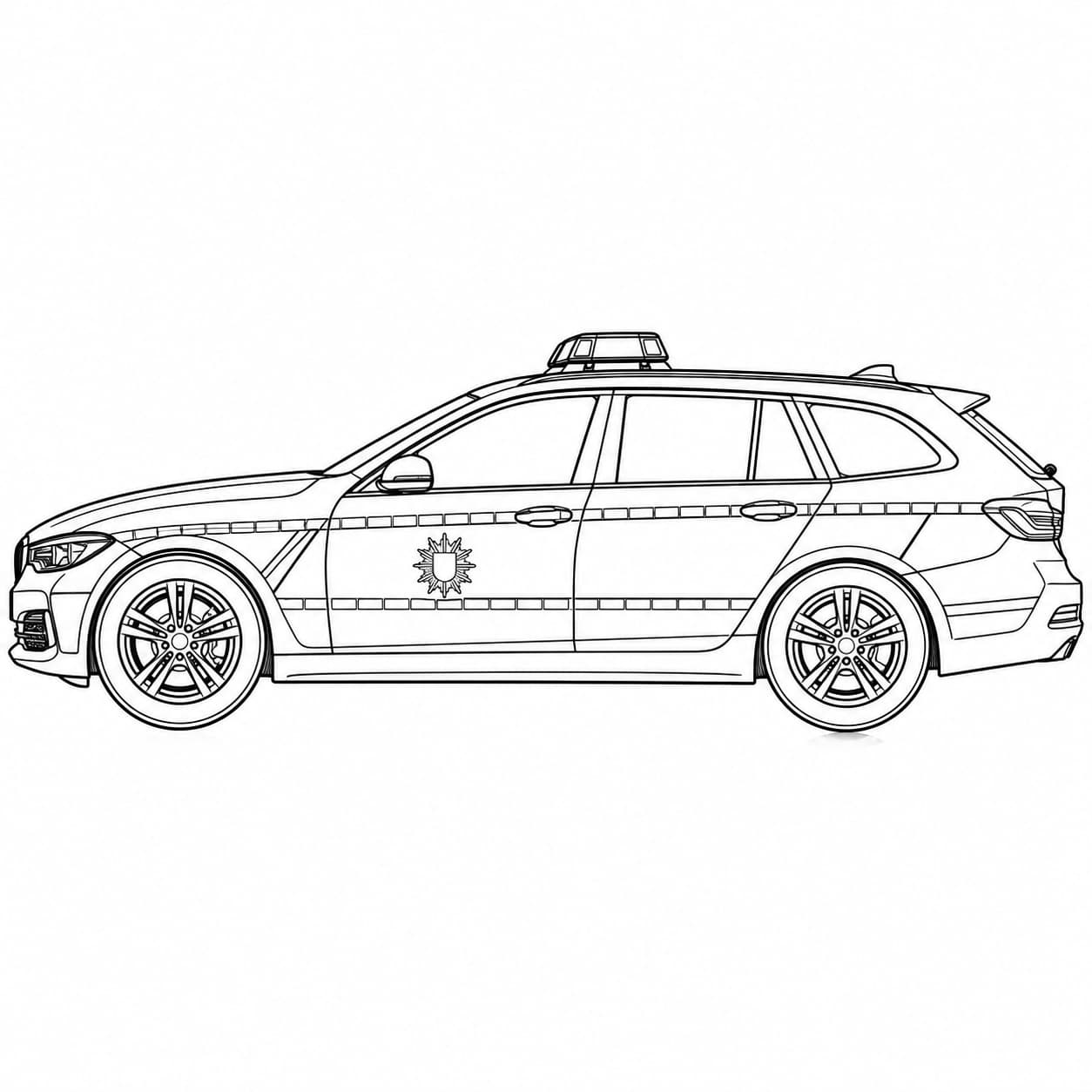 Realistischer Polizeikombi von der Seite – Ausmalbild in Schwarz-Weiß