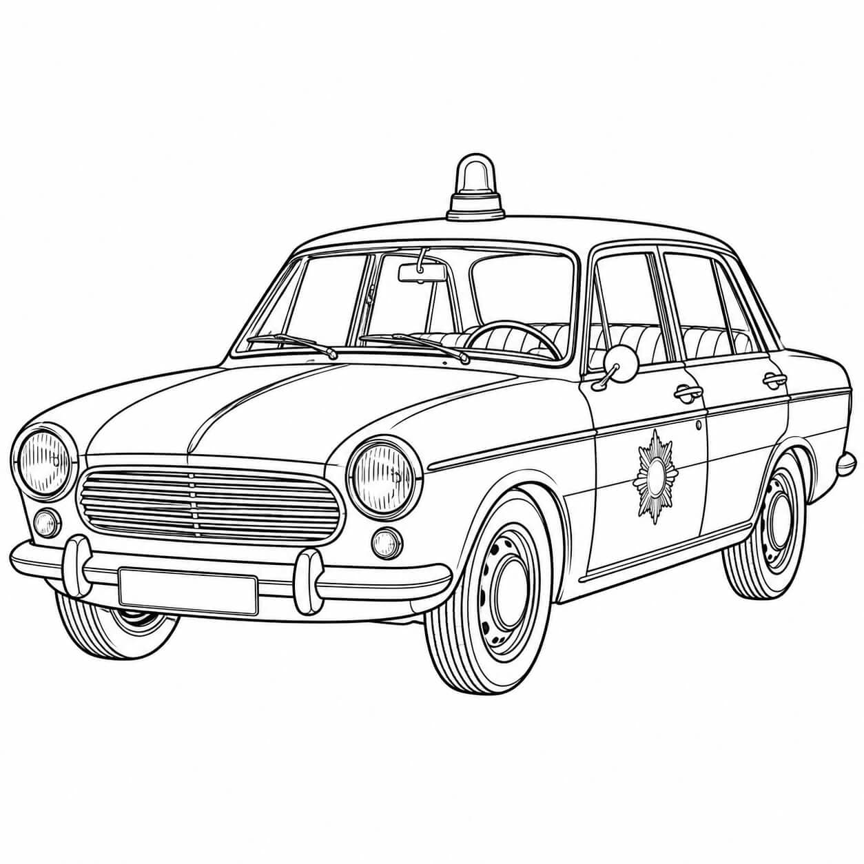 Realistischer Polizei-Oldtimer – Ausmalbild in Schwarz-Weiß