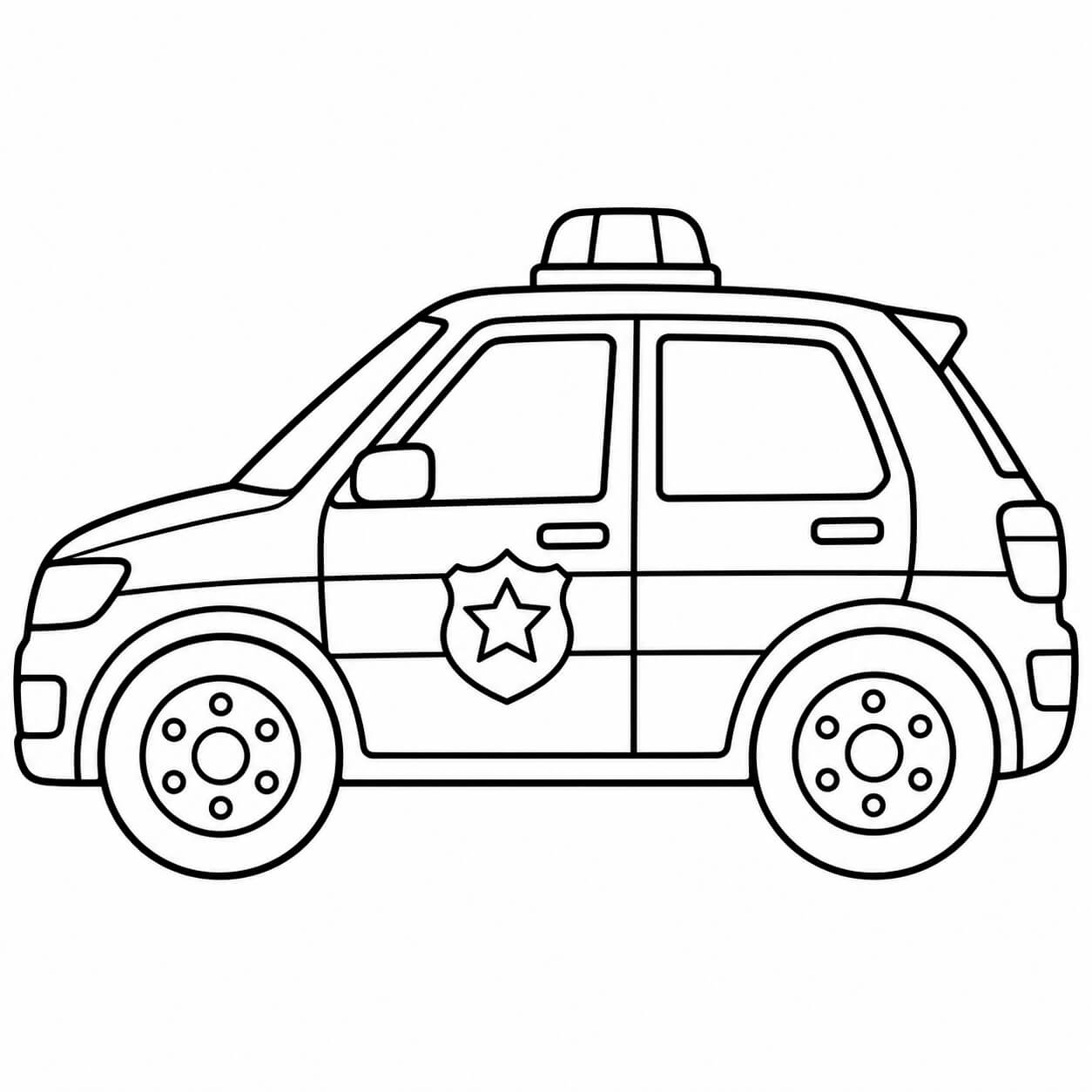 Einfaches Polizeiauto von der Seite – Ausmalbild in Schwarz-Weiß