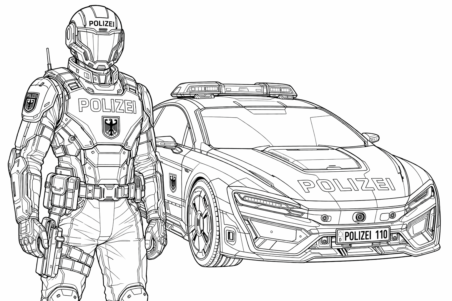 Futuristischer Polizist Ausmalbild