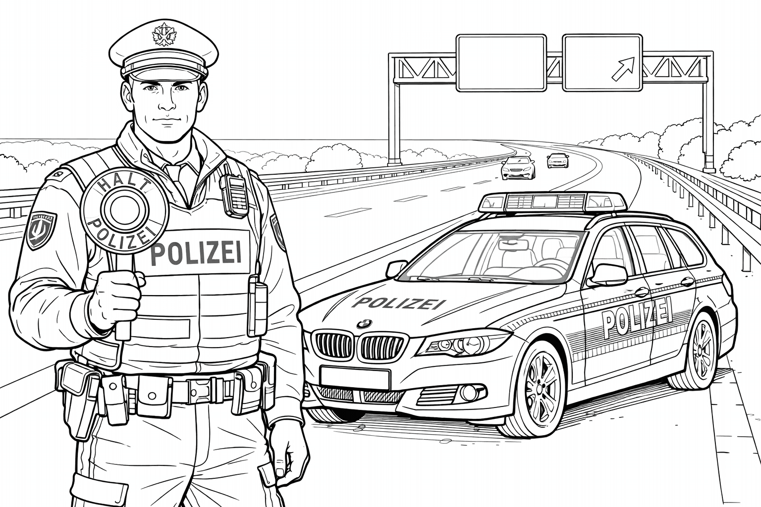 Polizist Autobahn Ausmalbild