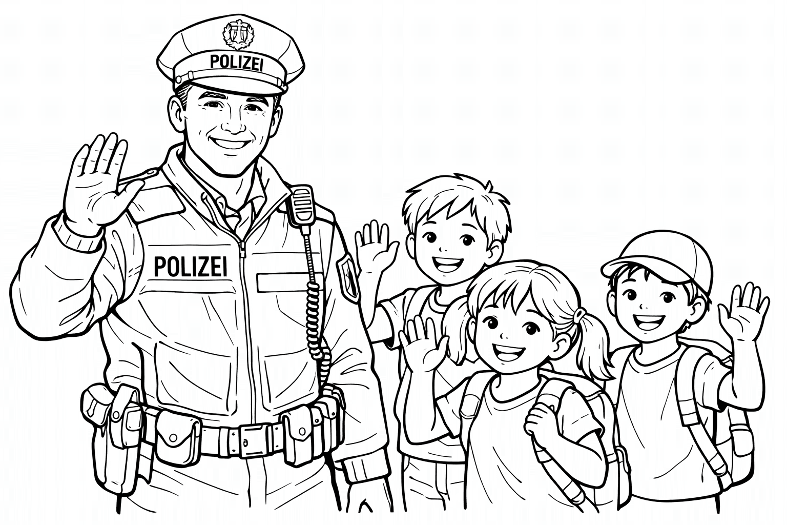 Polizist und Kinder Ausmalbild