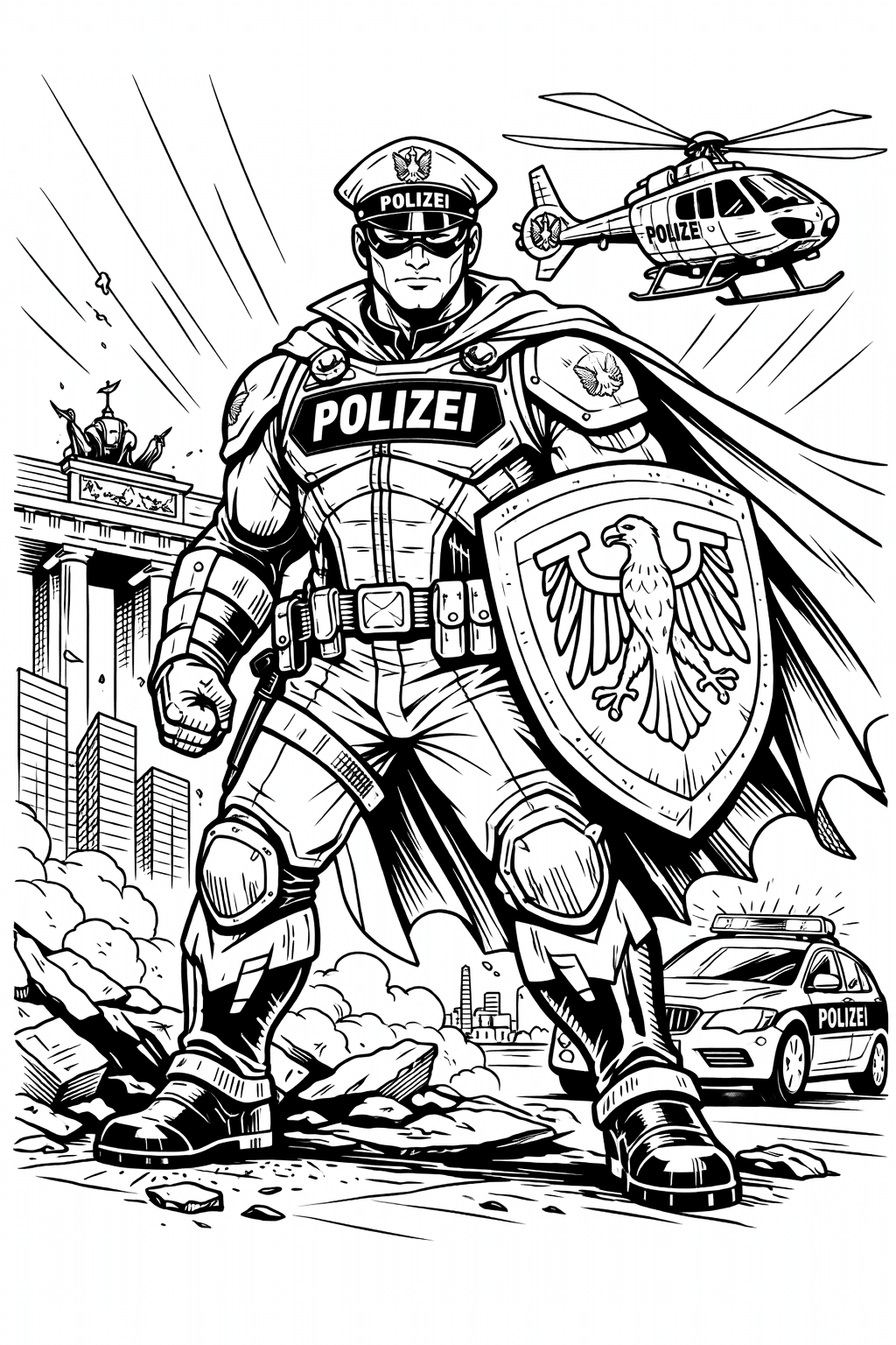 Superhelden Polizist Ausmalbild