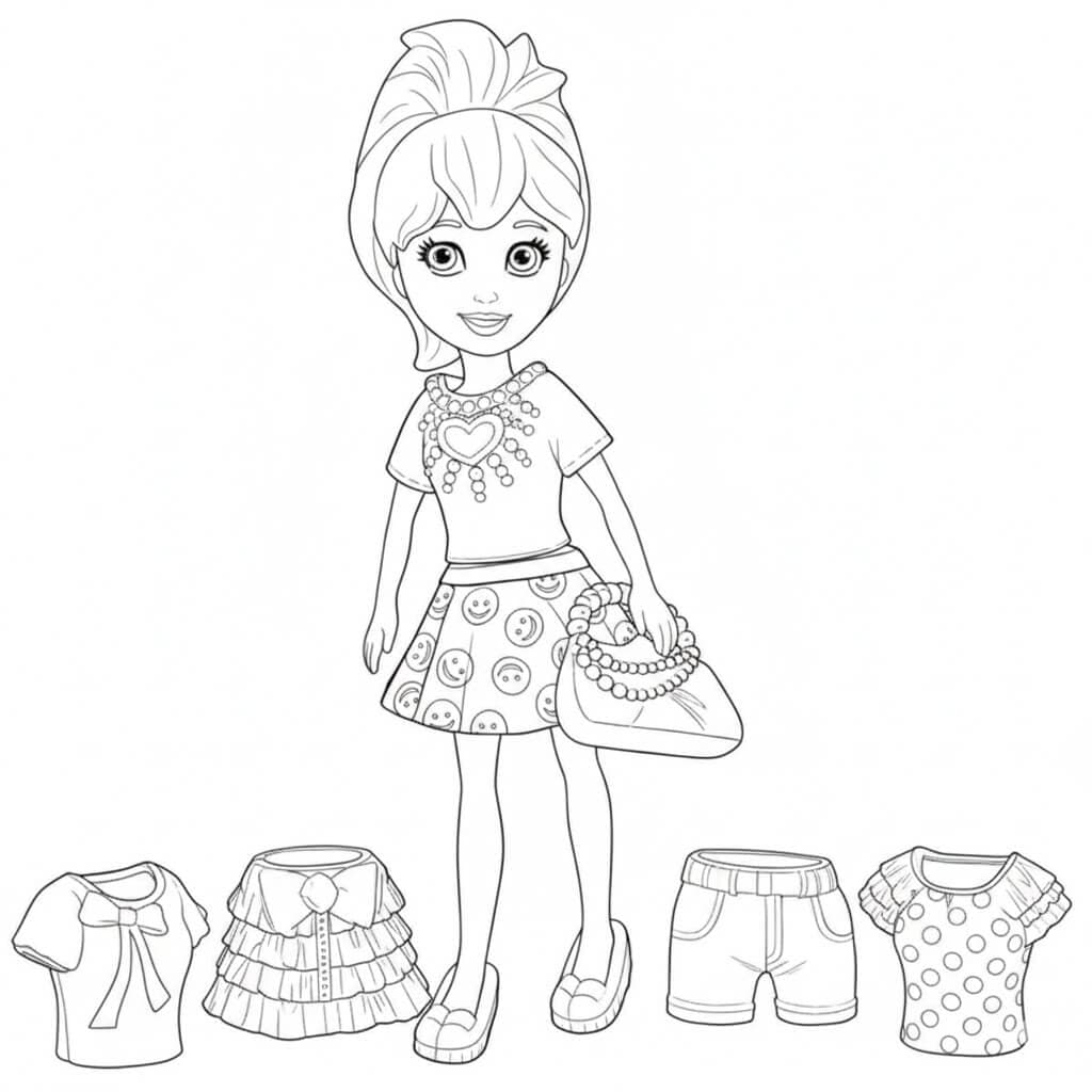 Polly mit Accessoires Ausmalbild