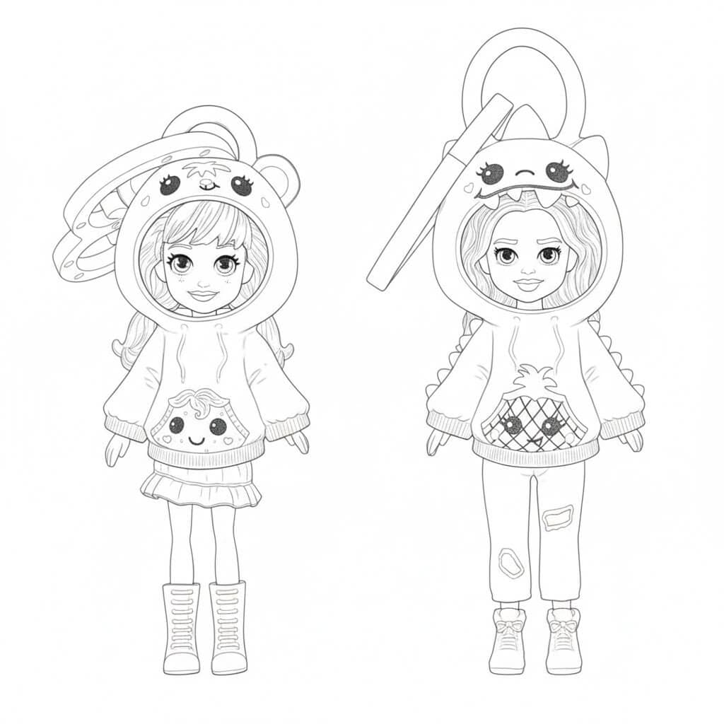Polly und Freundinnen in Mode Ausmalbild