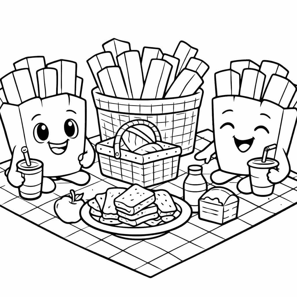 Pommes beim Picknick Ausmalbild