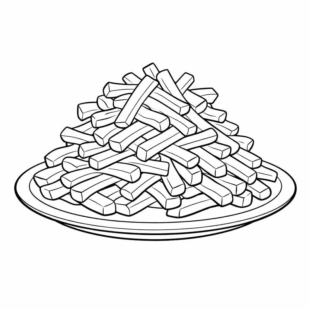 Pommes Berg auf dem Teller Ausmalbild