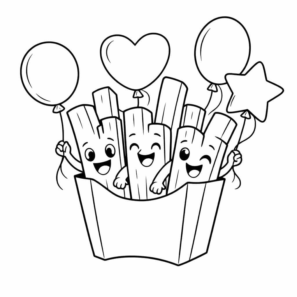 Pommes mit Ballons Ausmalbild