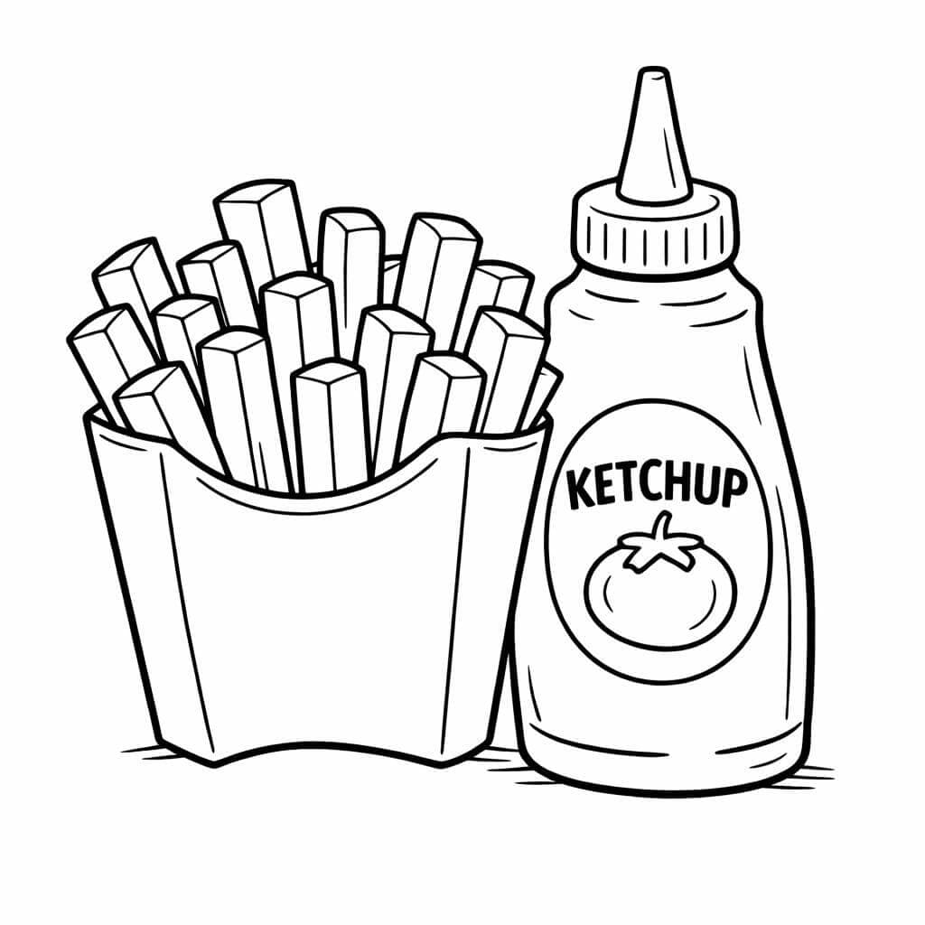 Pommes mit Ketchup Ausmalbild